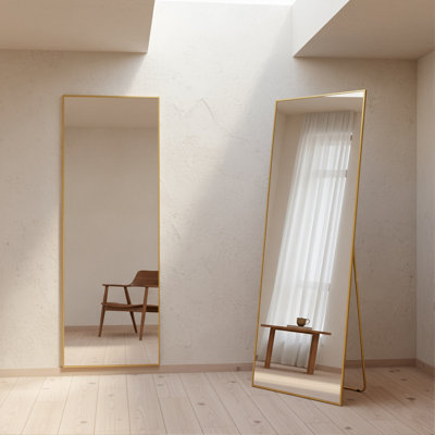 140-165cmH 3-in-1 Sleek Aluminum Frame Full Length Dressing Mirror with U-Shaped Stand, Shatterproof Tempered Glass Freestanding, Leaning & Wall-Mounted Rectangle Floor Mirror, Gold & Black