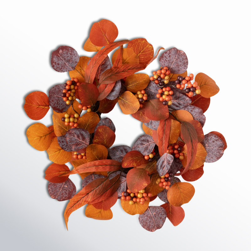 15" Artificial Berry and Eucalyptus Fall Accent Ring, Orange