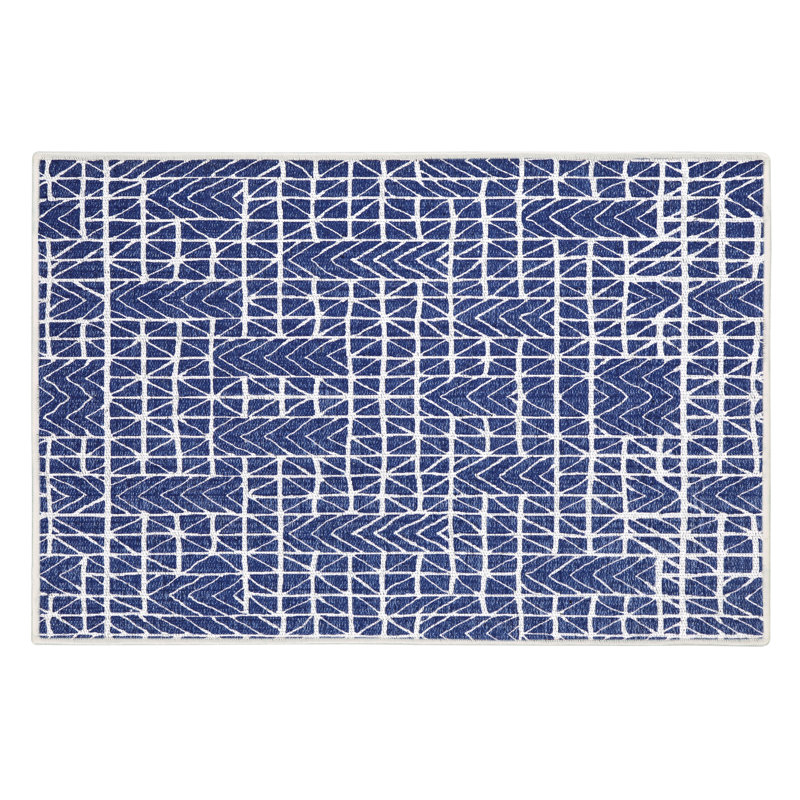 Higinio Geometric Non-Skid Kitchen Mat, Navy