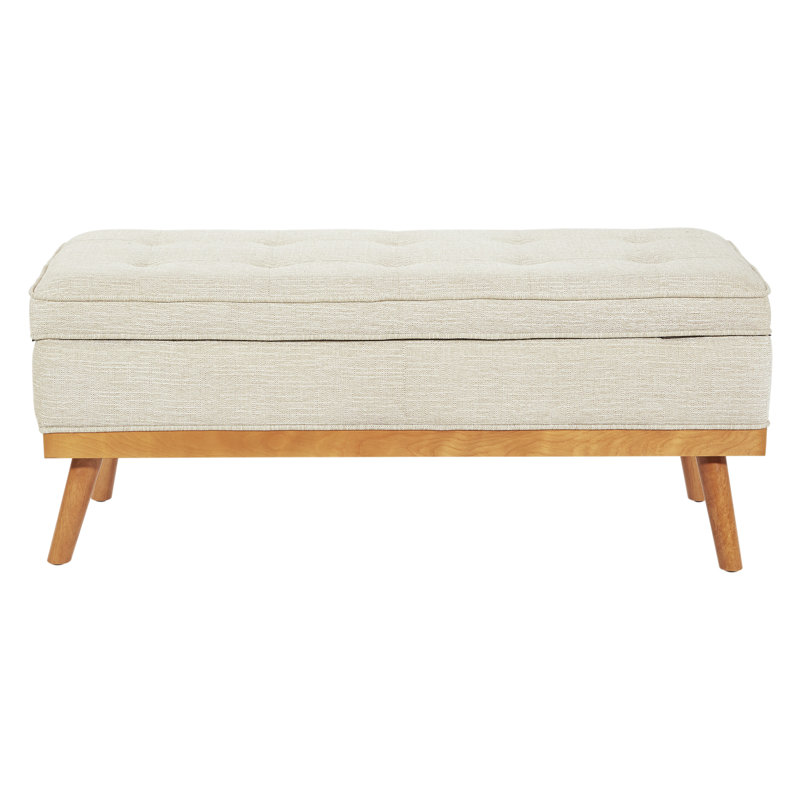 Boyu Polyester Blend Upholstered Storage Bench, Beige Polyester Blend