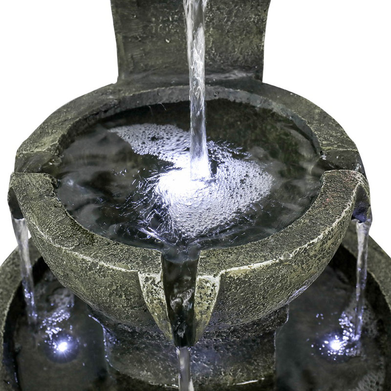 Luxembourg 16.4" H 3-Tier Outdoor Waterfall Fountain with LED Lights