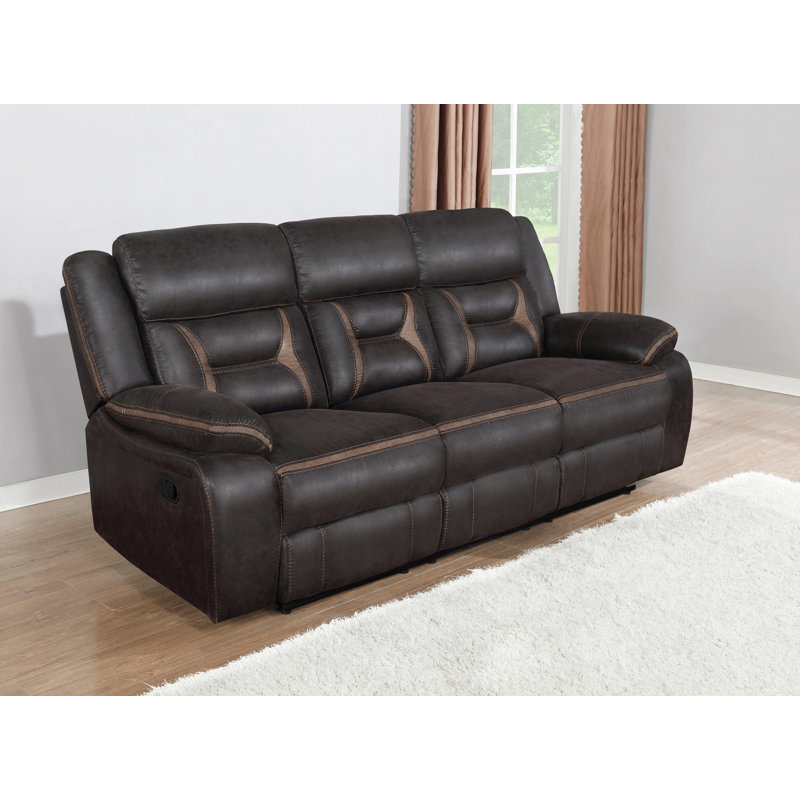 Juwan Upholstered Motion Reclining Sofa Brown, Dark Brown Faux Leather