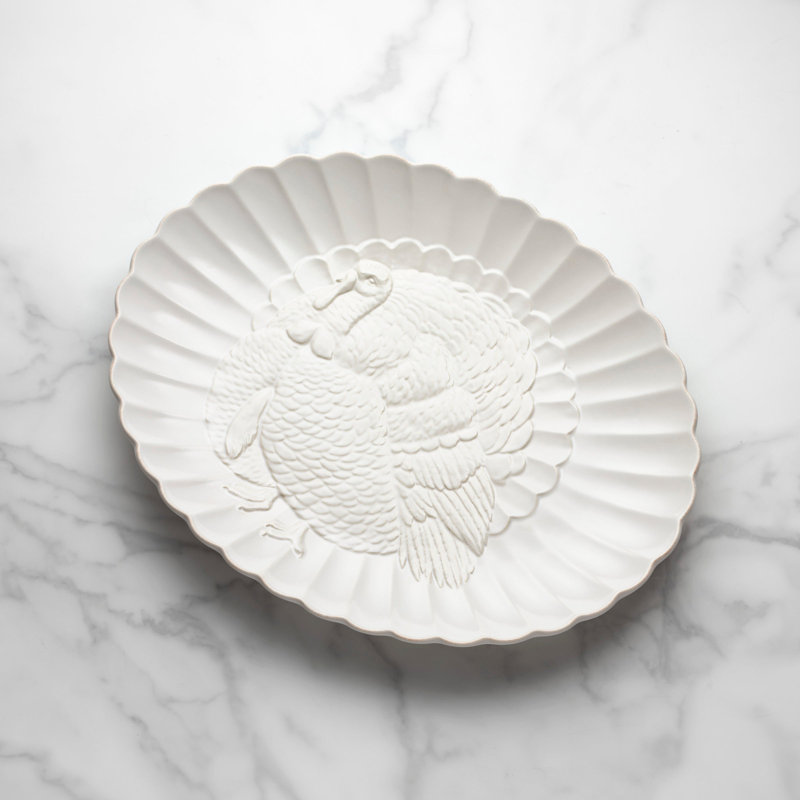  French Perle Carved Turkey Platter