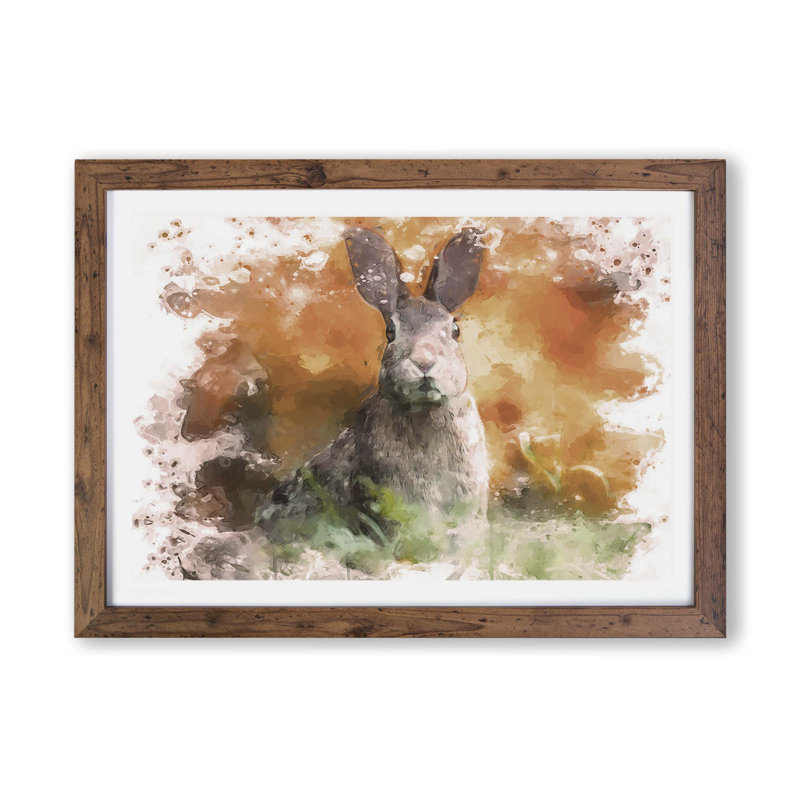 Hare in a Meadow - Framed Print, 62cm H x 87cm W x 2cm D, Walnut
