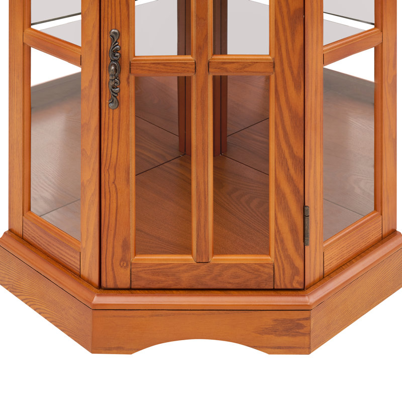 5-Shelf Corner Cabinet With , Oak Quality Oak-Tinted Curio 5 Shelves And Lighting