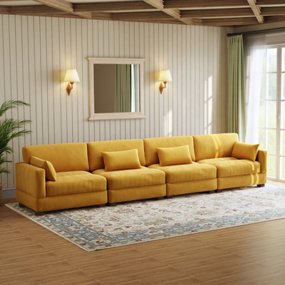 Maelina 4 - Piece Upholstered Orange Corduroy Modular Sectional Sofa with Pillow Back and Solid Wood Legs
