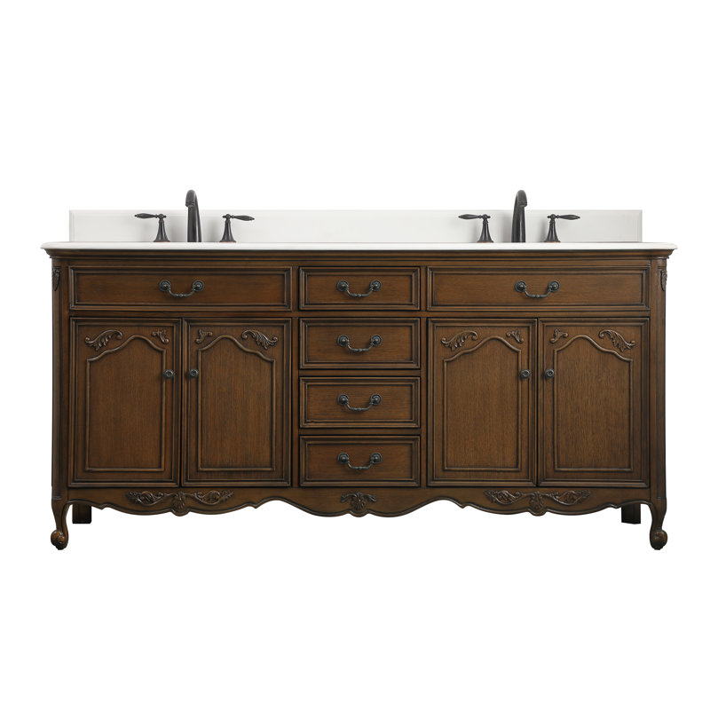 Ensemble de meuble-lavabo double 72 po Angelique, Blanc pur, Chêne foncé