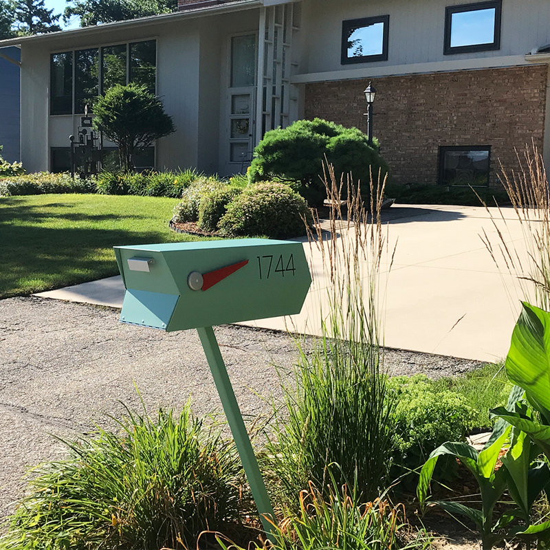 Steel Post Mounted Mailbox with Magnetic Closure, Satin Light Green