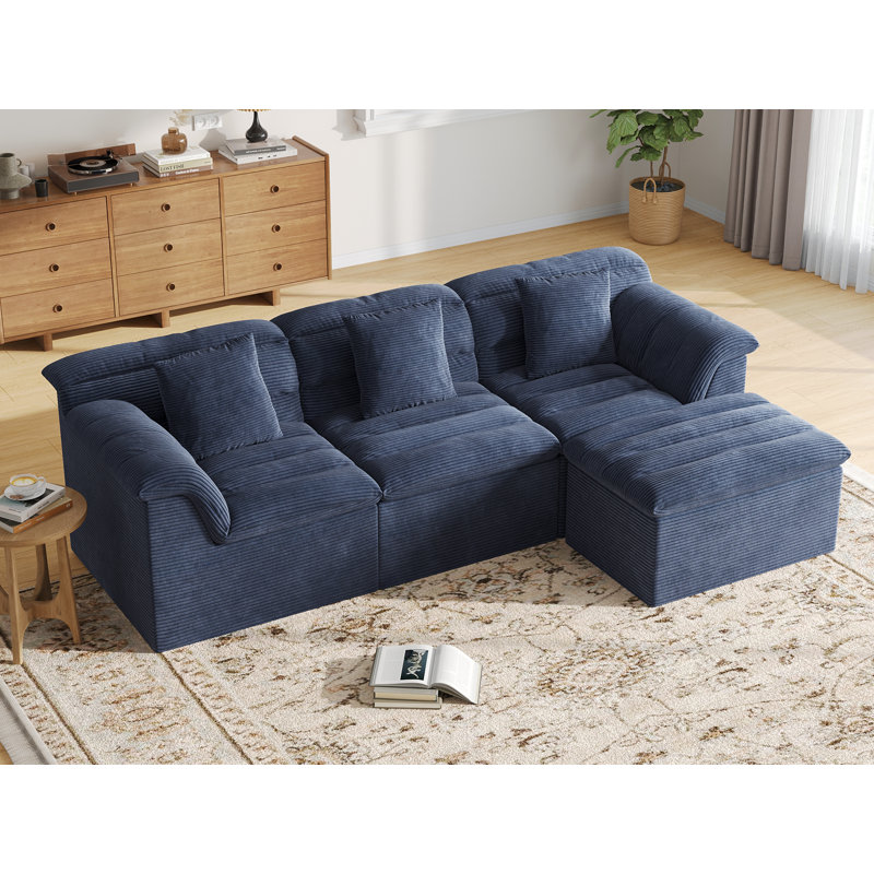 Canapé modulaire Boneless de 112 po avec repose-pieds Cloud, aucun assemblage requis, Bleu, H 33 po x l 112 po x P 66,1 po