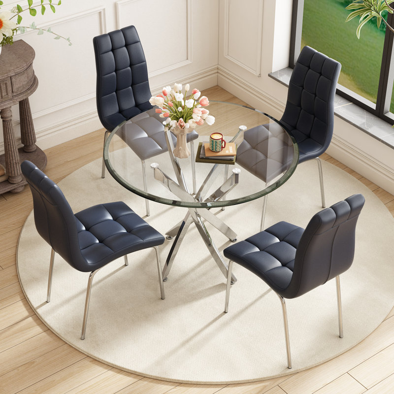 5 - Piece Pedestal Dining Set, Silver, Black/Silver
