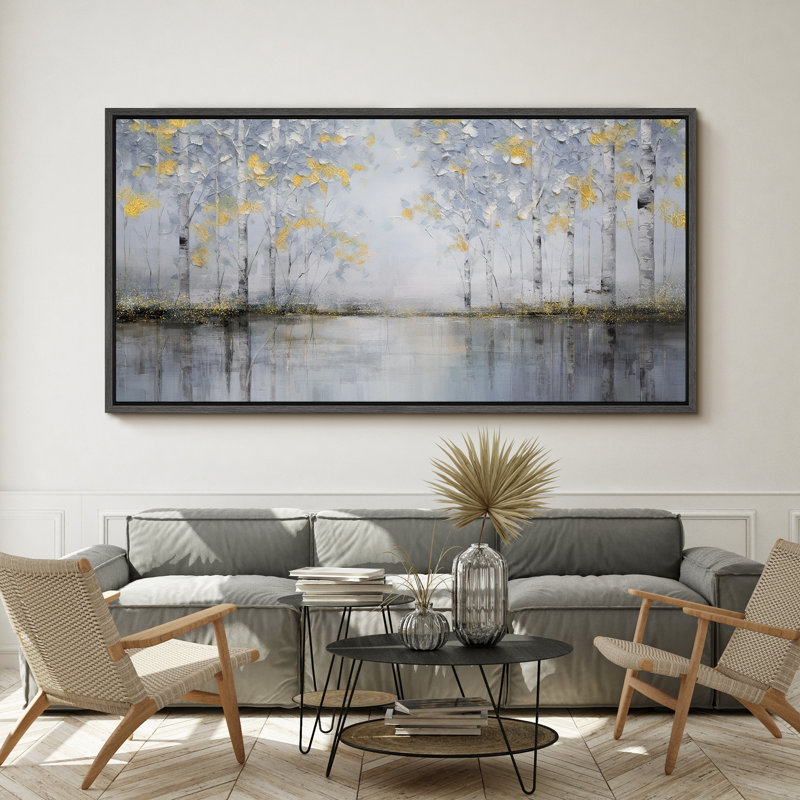 Aspen Birch Winter Birch Trees Silver and Gold Nature Landscape, reproduction d'art sur toile, H 30 po x l 60 po