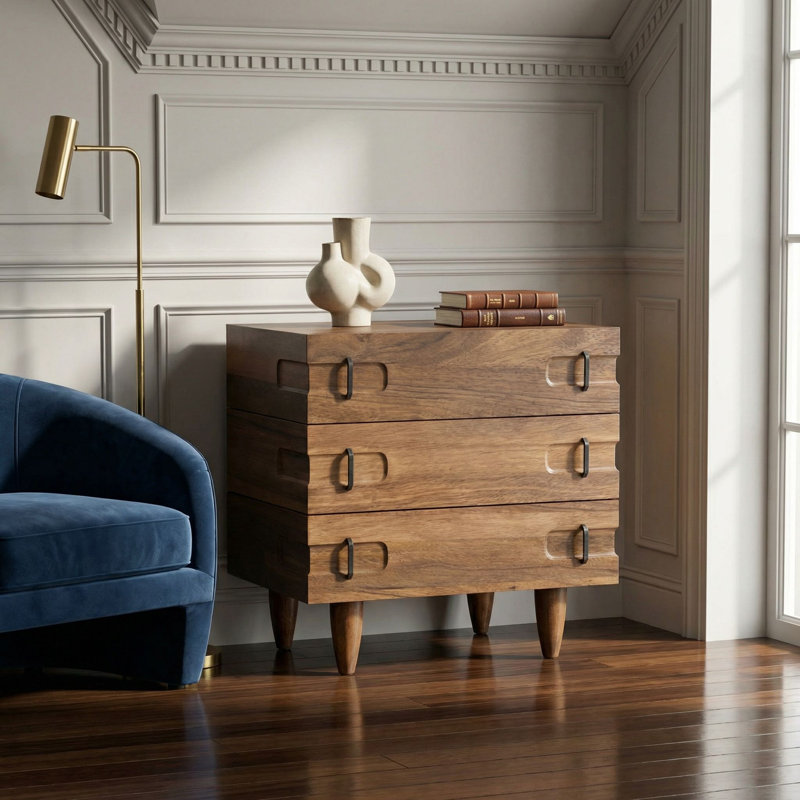 David Solid Wood End Table, Dark Walnut