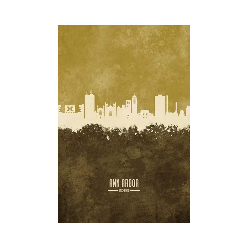 Ann Arbor Michigan Skyline Ochre by Michael Tompsett - 1 Piece Wrapped Canvas Painting, 20.32 cm H x 30.48 cm W