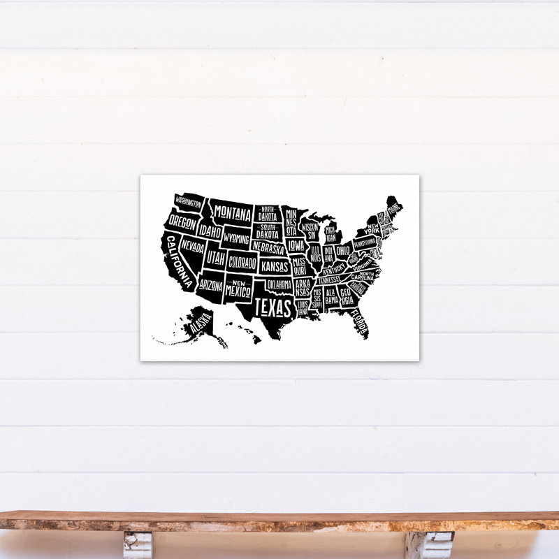 « simple united states world map », impression encadrée, H 24 po x l 36 po x P 1,25 po, Toile tendue