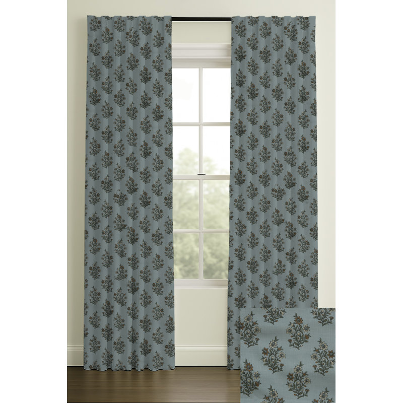 Nichols Floral Block Print Double-Lined Curtain, Tan, 50" W x 84" L