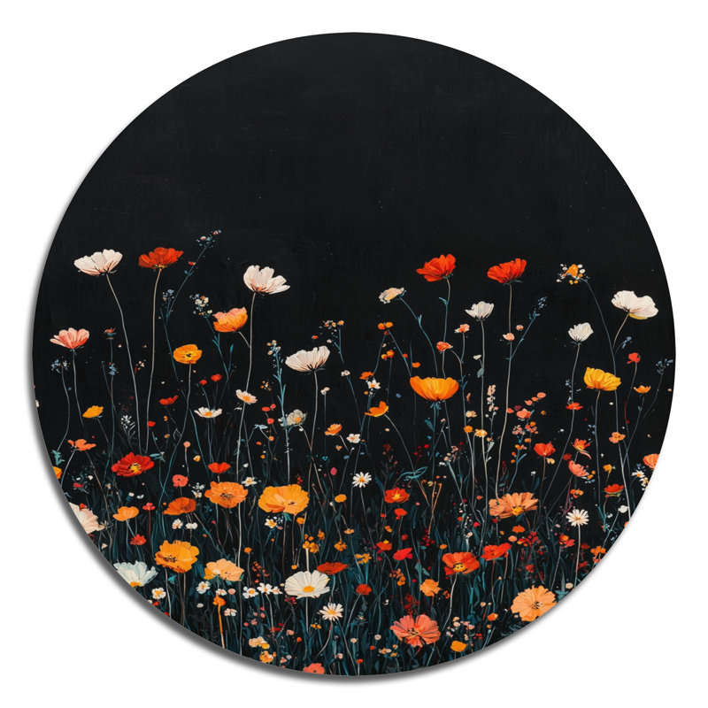 Fleurs sauvages oranges en pleine nuit, art mural traditionnel orange en métal, H 29 po x l 29 po