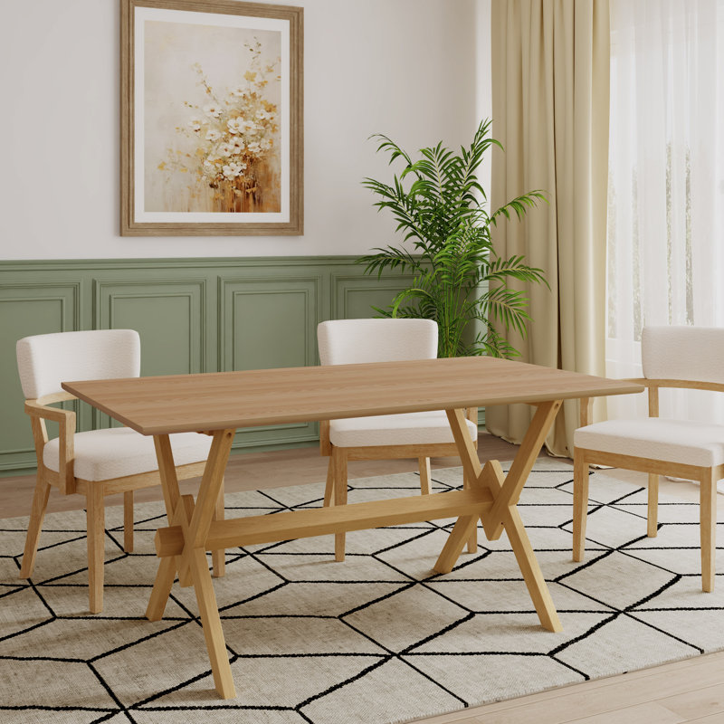 Urquhart 63" Farmhouse Solid Wood Rectangular Dining Table With Double V Base, Oak