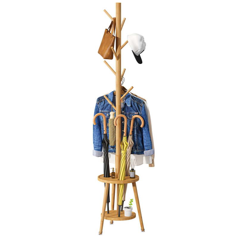Bamboo Wood Coat Freestanding with Umbrella Holder, Natural
