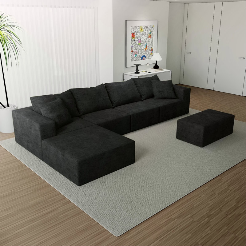 Convertible Modular Sectional Sofa Set In Black, Microfiber Fabric, Comfortable And Space-Efficient For Modern Homes, Black