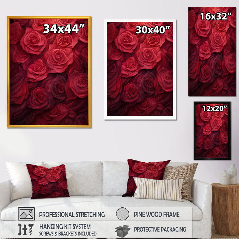 La beauté des roses rouges - Roses, art mural, Toile tendue, H 40 po x l 30 po x P 1,5 po