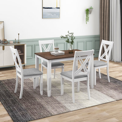 Rustic Minimalist 5-Piece Wooden Dining Set with 4 X-Back Chairs – Small Space Kitchen Table by Ophelia & Co.