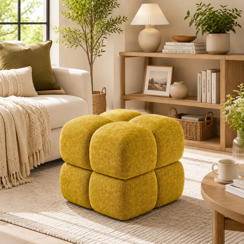 Repose-pieds rond 19,7 po en chenille avec repose-pieds, sans assemblage requis, pour le salon, la chambre à coucher et la chambre de bébé