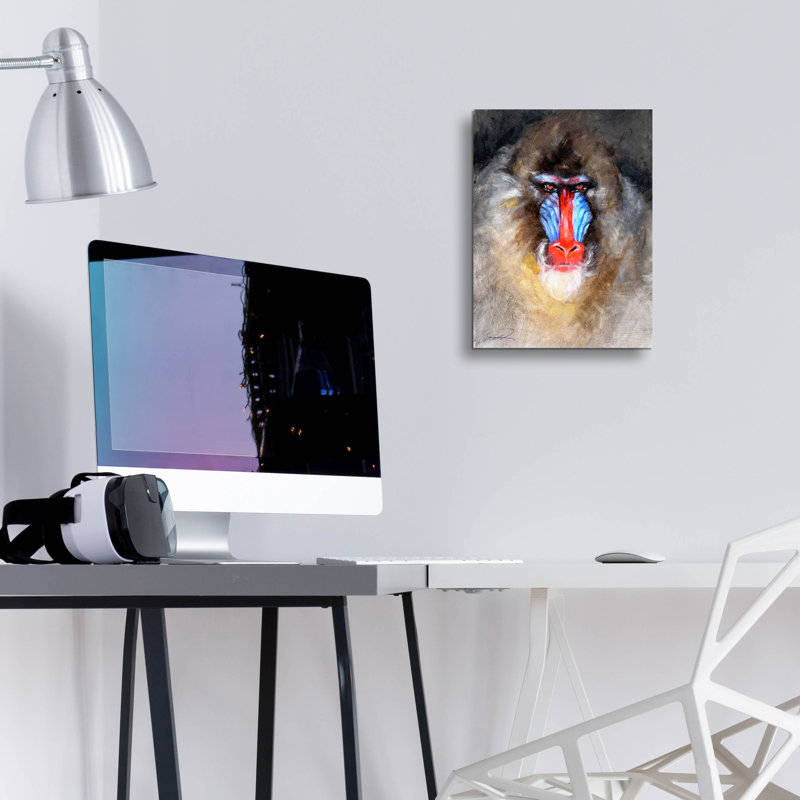 «Blush Mandrill» par Robert Campbell, art mural en verre acrylique, H 16 po x l 12 po x P 0,13 po