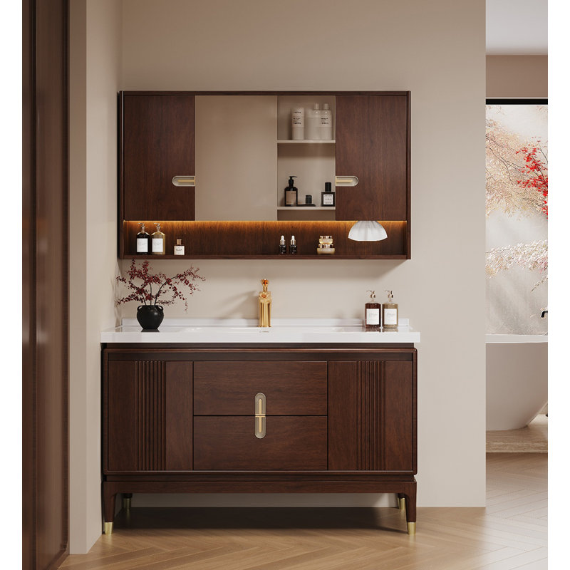 Nouveau meuble-lavabo en chêne de style chinois avec lavabo en céramique intégré