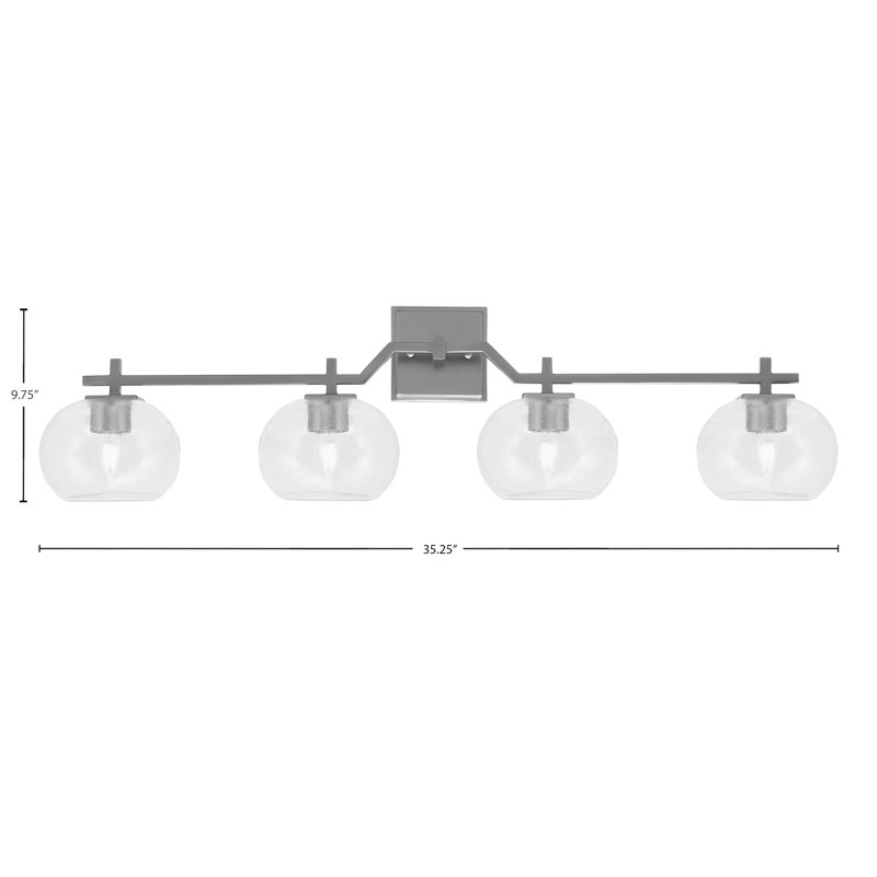 Bar pour salle de bain Headland illustré avec verre à bulles transparent de 7 po, Nickel, Quatre lumières
