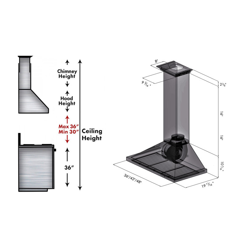 48" Stainless Steel Convertible Wall Mount Range Hood with Charcoal Filter