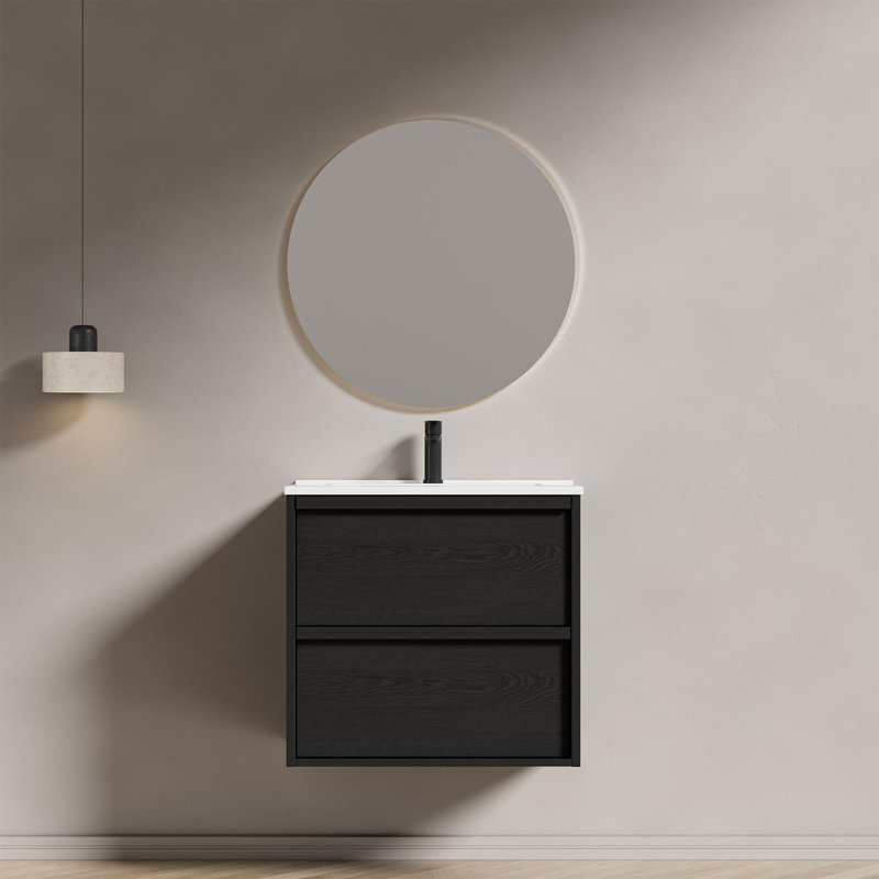 Meuble-lavabo mural 24 po avec lavabo et tiroirs en céramique, 24