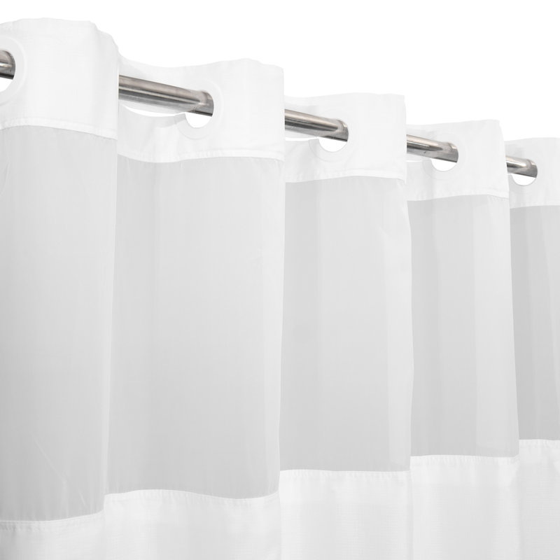 Bartek No Hook Slub Linen Textured Shower Curtain with Snap-in PEVA Liner Set, White, 77"H x 71"W