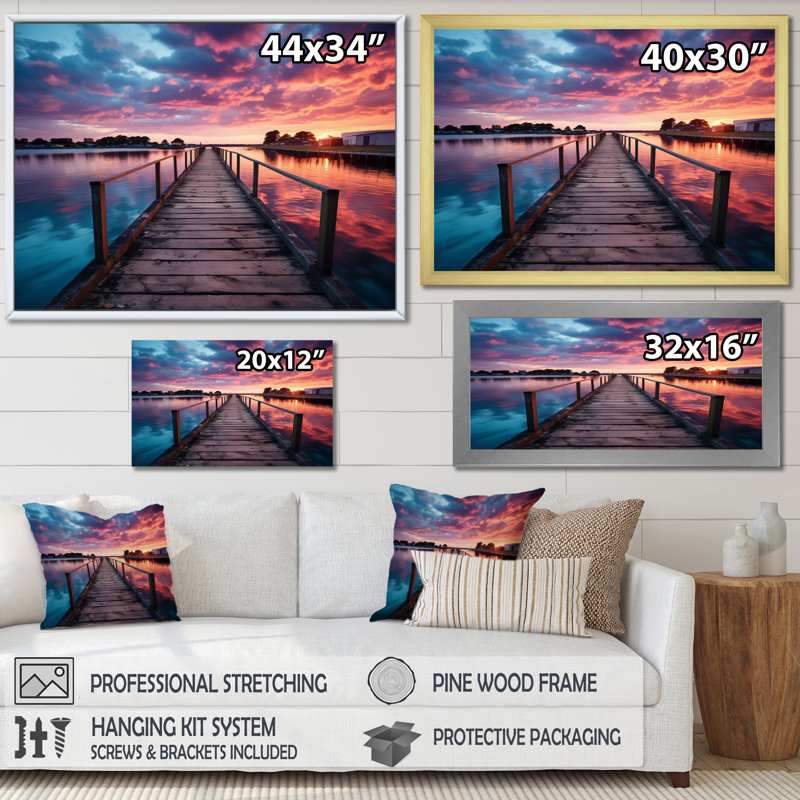 Pier Endless Horizon - Coastal Pier Wall Art Living Room, Cadre simple noir, H 30 po x l 40 po x P 1,5 po