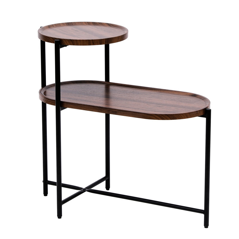 Walnut Brown Living Room Table With Scratch- And Waterproof Top Console Shelf Metal Base, Walnut Brown