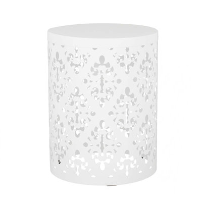 Side Table, Cylindrical End Table, Powder-coated Iron Side Tables, Floral Pattern Table