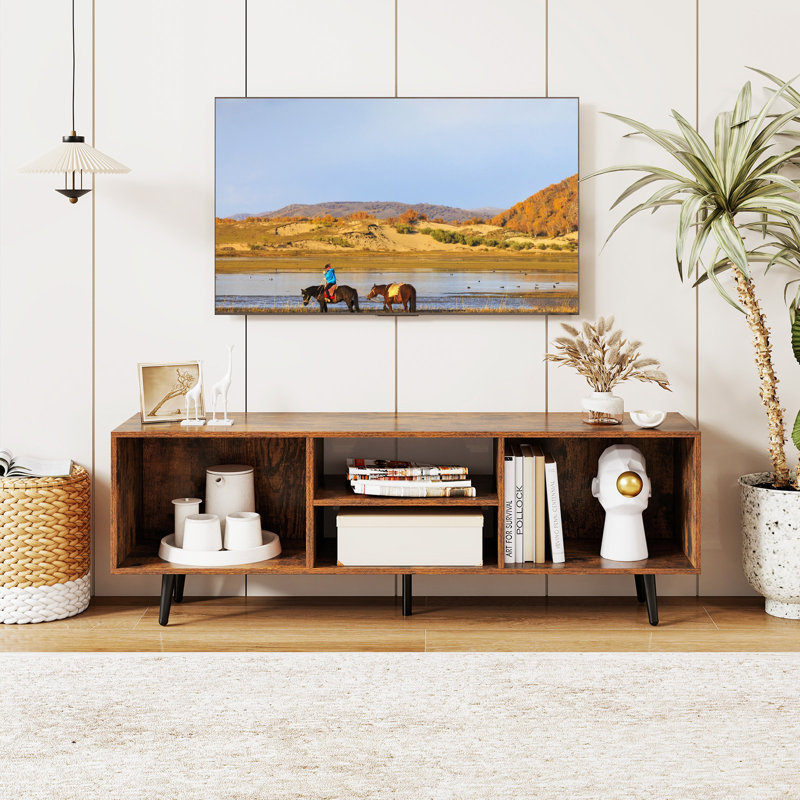 47.5" Console Cabinet For 55-inch Tvs With Storage Shelves Heavy-duty Metal Legs, Brown