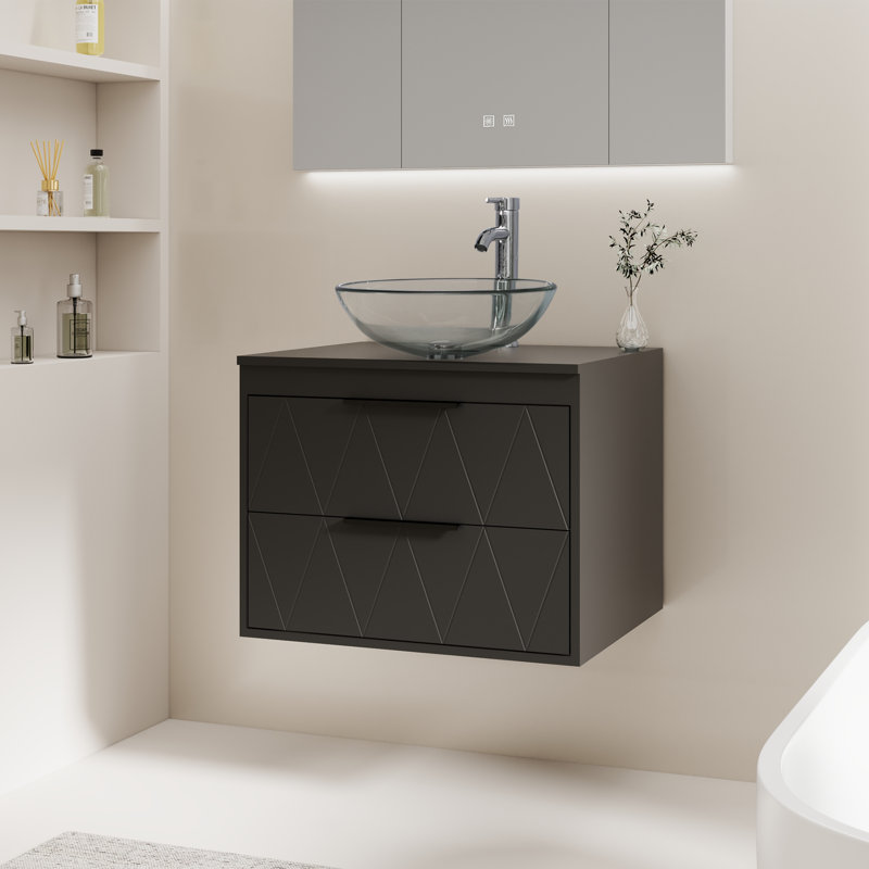 Sharee 24" Wall Mount Bathroom Vanity With Vessel Sink, Black