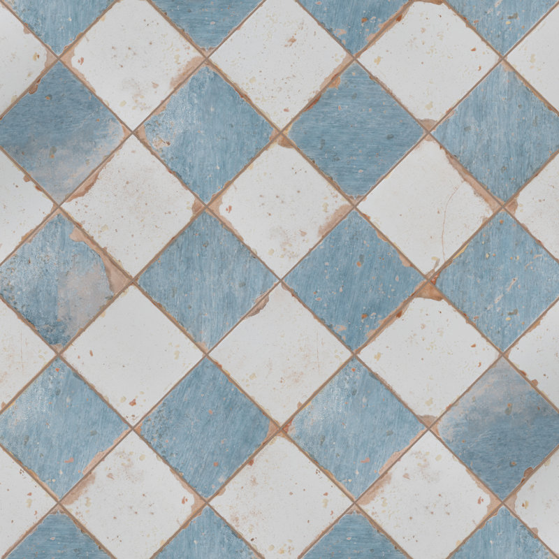 Carreau de céramique rétro pour mur et plancher 13 po x 13 po Artisan, Bleu Damero