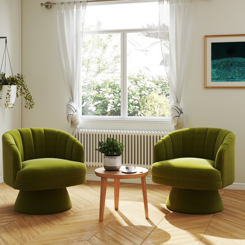 Murrow Velvet Swivel Barrel Chair(Set of 2), Green
