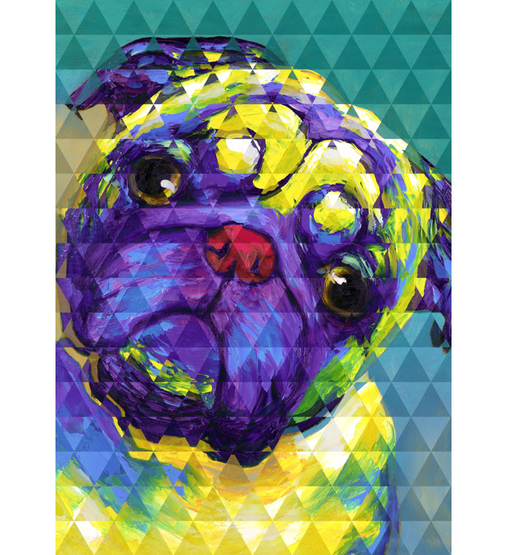 Geometric Curious Pug - Yellow Canvas Home Decor Art