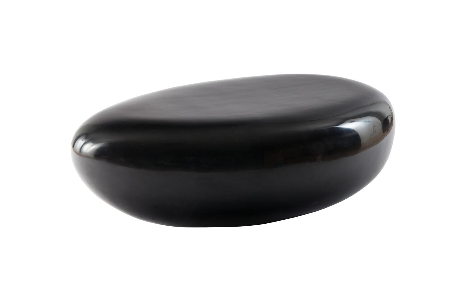 River Stone Solid Coffee Table, 14" H x 42" L x 26" W, Gel Coat Black