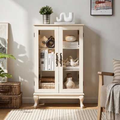 Armoire vitrée 2 portes avec portes en verre trempé avec panneau arrière en miroir et tablettes réglables