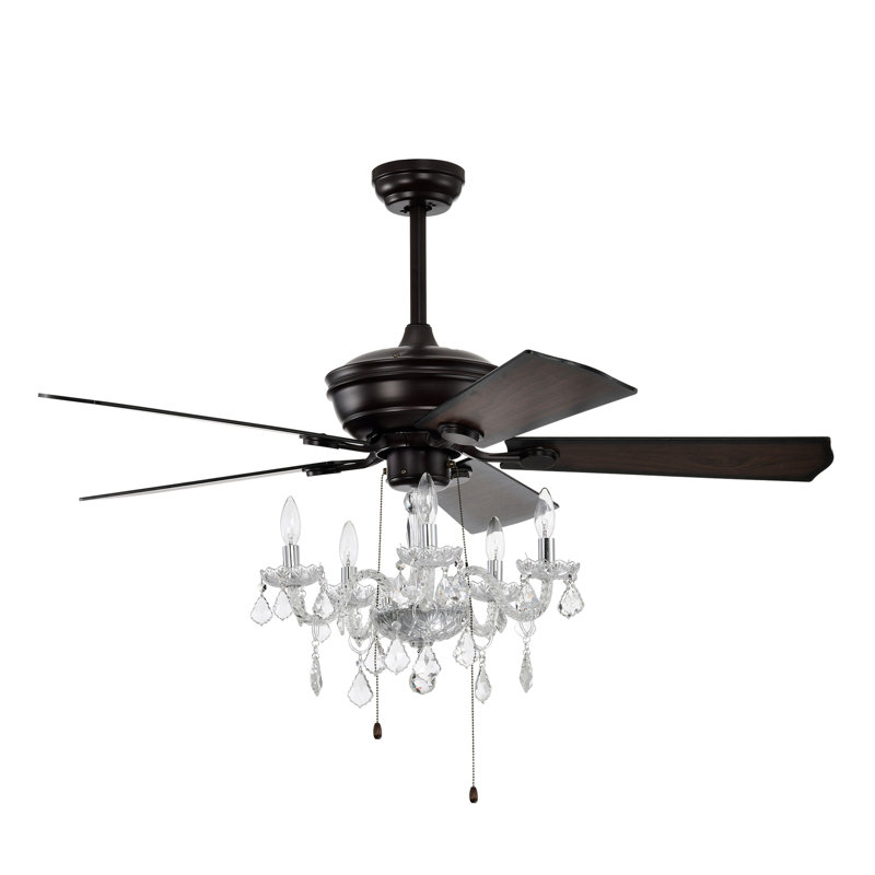 Ventilateur de plafond 52 po à abat-jour en cristal, 3 vitesses, 4 vitesses, 5 pales en cristal réversible, 5 PCS * E12 (sans ampoule incluse) - Chaîne à tirer à la main
