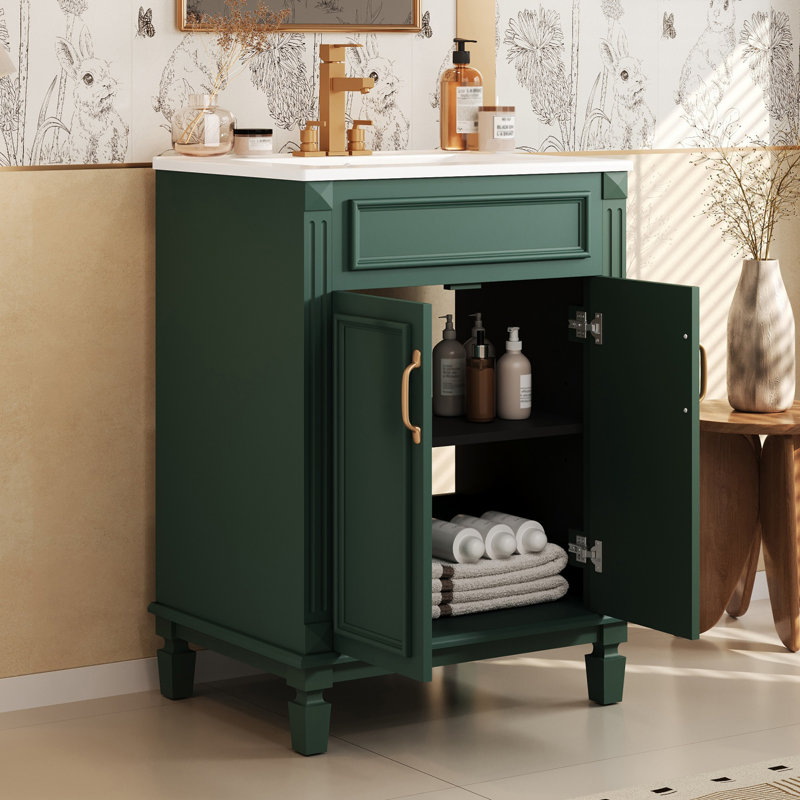 Meuble-lavabo simple 24 po avec comptoir en céramique, Vert