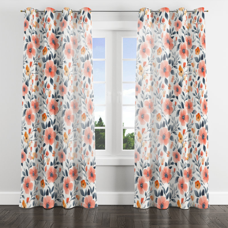 Girls Garden Velvet Curtains - Nature Botanical Flower Garden Grommet Curtain - 1 Panel, Gold Grommets, 52" W x 95" L