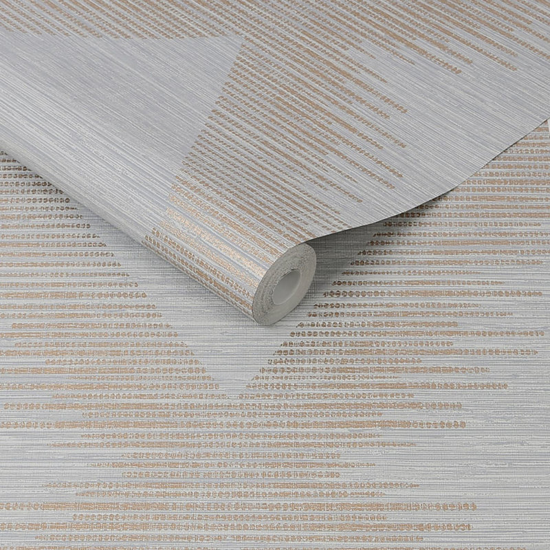 Zen Geometric Metallic Wallpaper Double Roll, Gray/Rose Gold