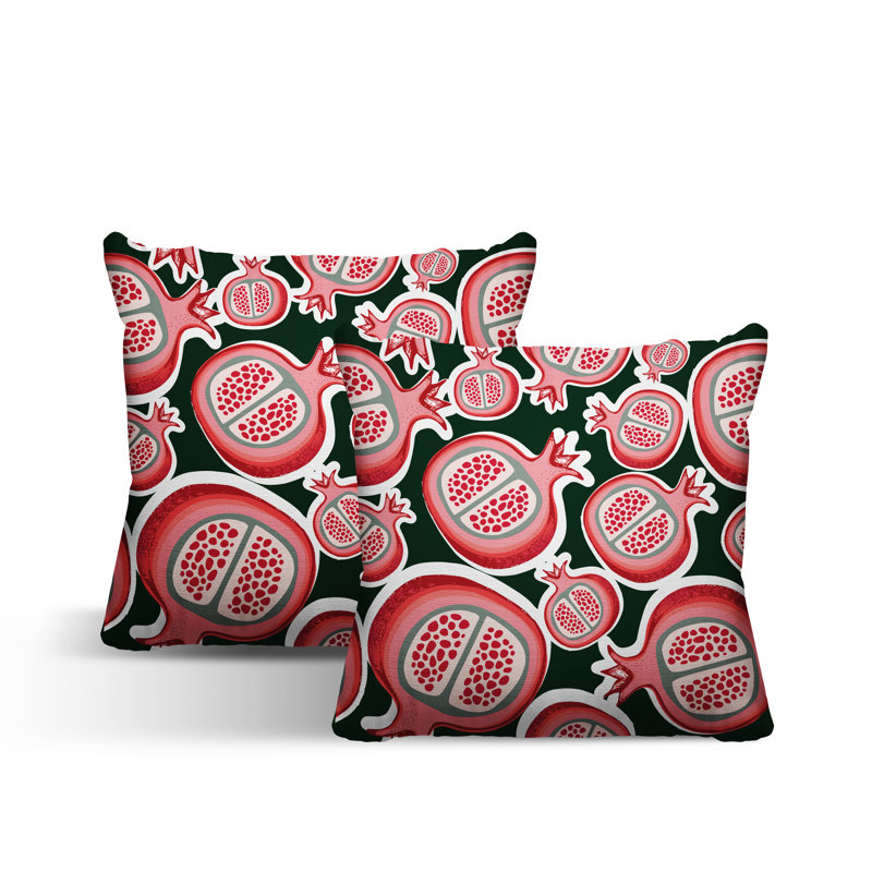 Oreiller carré intérieur / extérieur Pomme Pomegranate, L 15 po x H 15 po, Vert/rouge
