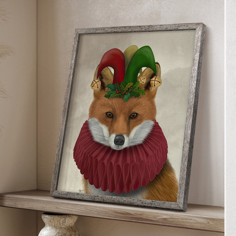 «Christmas Foxy Christmas Fool», reproduction encadrée - bois massif, H 21 po x l 17 po