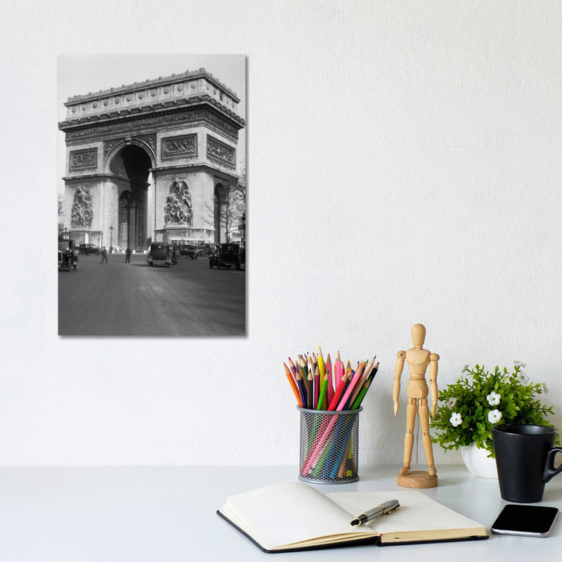 1920s Arc de Triomphe with Cars Paris France 1 Piece Wrapped Canvas Wall Art, 30.48cm H x 20.32cm W x 1.905cm D
