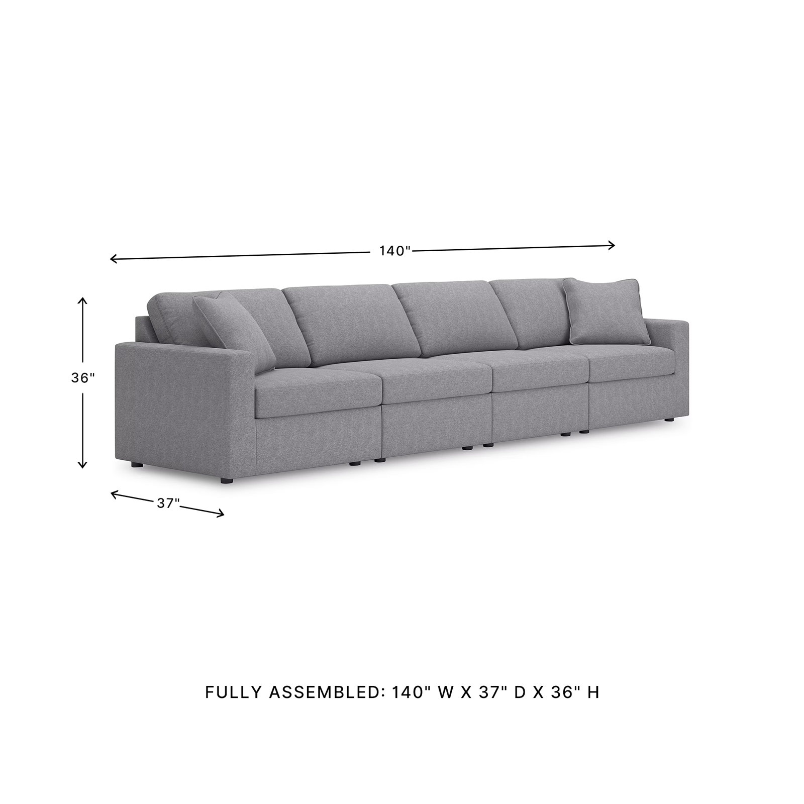 Bulwell Sofa, 36" H x 140" W x 32" D, 4, Gray